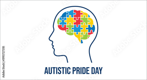 Autistic pride day illustration a mind filled with colorful puzzle pieces