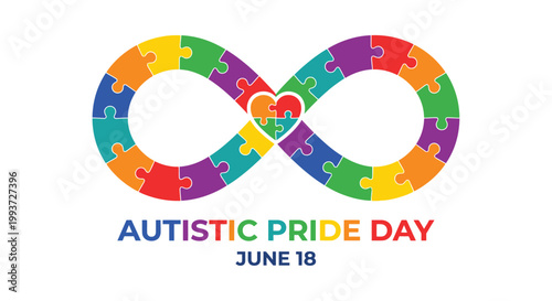 Autistic pride day illustration infinity symbol with puzzle pieces and heart