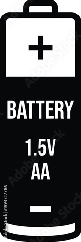 Simple vector illustration of a black and white AA battery with 1.5 volt designation