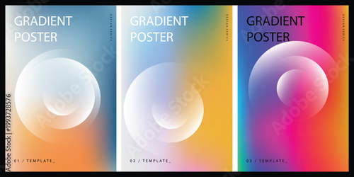 Three modern abstract gradient posters featuring circular shapes and subtle geometric elements for creative design projects