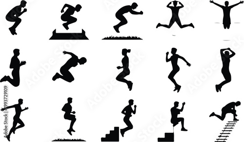 Jumping Silhouette Icon Collection Set Human Jumping
