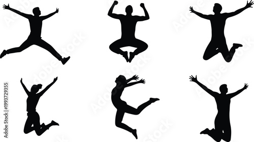 Jumping Silhouette Icon Collection Set Human Jumping