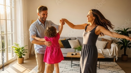 Happy family dancing together indoors making memories