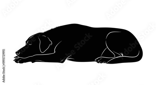 Black silhouette of a resting dog Isolated on transparent background