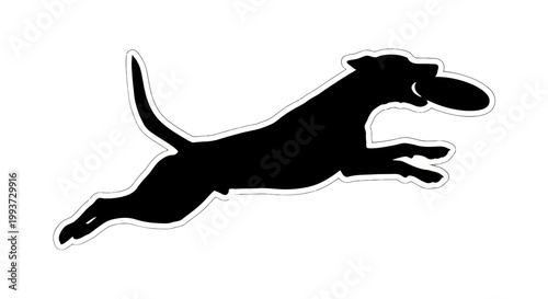 Silhouette of a dog jumping and catching a frisbee Isolated on transparent background