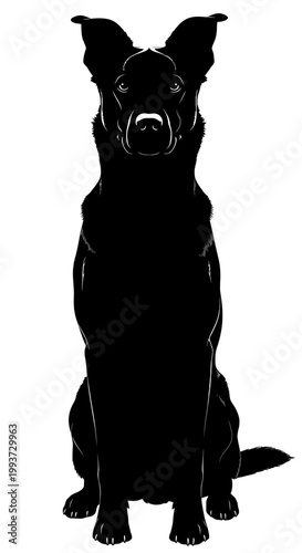Black silhouette of a sitting German Shepherd dog background Isolated on transparent background