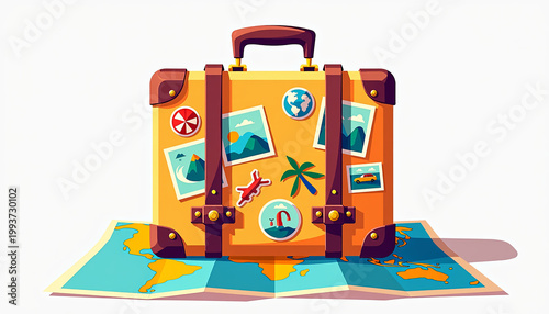 Vintage Travel Stickers for Suitcases - Flat Graphic Design