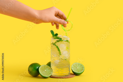 Female hand with glass of f...