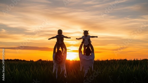 Two people silhouetted riding horses sunset golden hour