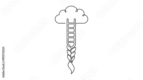 Continuous Line Drawing of Hair Braid Ladder to Cloud Minimalist Vector