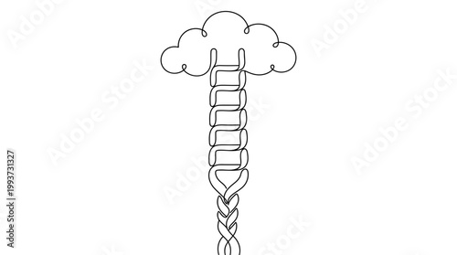 Continuous Line Drawing of Hair Braid Ladder to Cloud Minimalist Vector