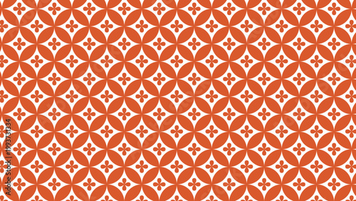 シンプルな花七宝のパターン　七宝繋ぎ　縁起の良い和柄　和風の背景装飾イラスト　日本の伝統文様　吉祥