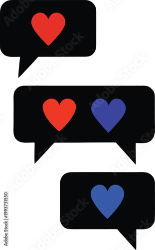 Flat Design Social Media Chat Bubbles with Heart Symbols
Flat style speech bubbles with heart icons representing messaging, social networking, and emotional reactions in digital conversa