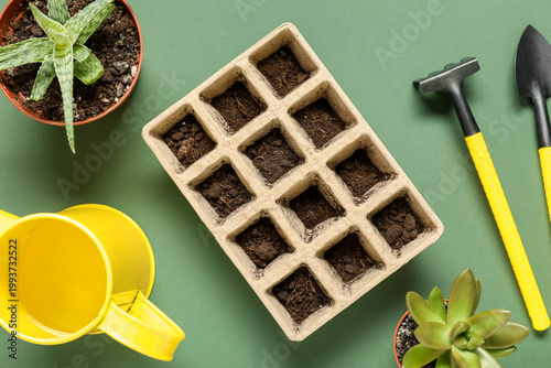 Seed tray with soil, potted...