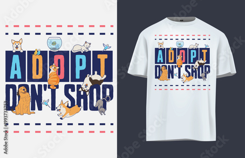 Cute cats and dogs promote pet adoption on a t shirt design