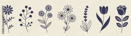 Quadro em tela Floral Tapestry: An assortment of floral elements, artful botanical illustrations, designed for pattern creation and decorative usage