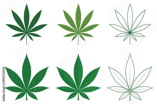 Cannabis Leaves: Variety of cannabis leaves in different designs. Medicinal plants, cannabis leaf, marijuana plants, herbal plant, hemp.
