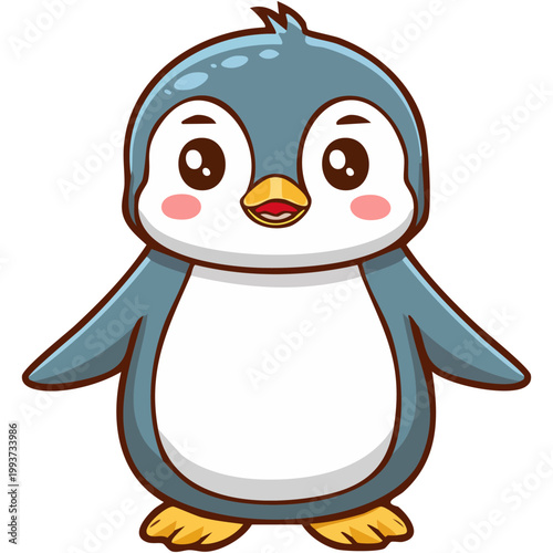 Adorable cartoon penguin character illustration with open wings and happy expression