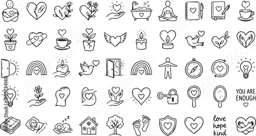 Emotional Growth Line Icons Set, Mental Health and Self Development Vector Collection