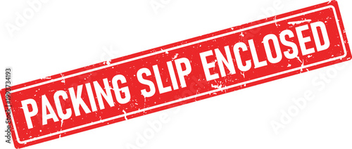 A vibrant red distressed rubber ink stamp impression clearly indicating a packing slip is enclosed for shipment documentation