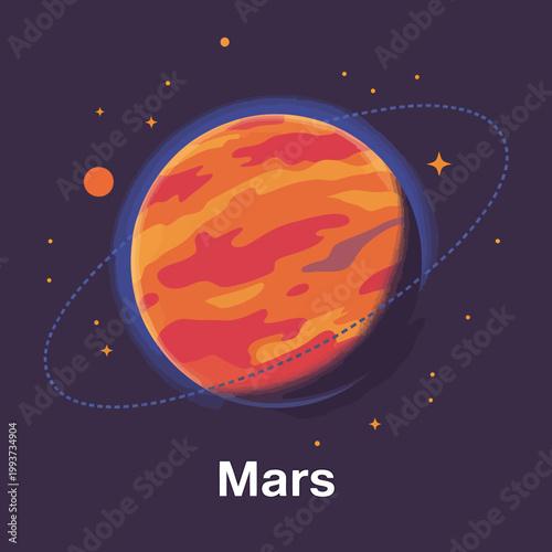 Mars planet with rings and stars in outer space illustration