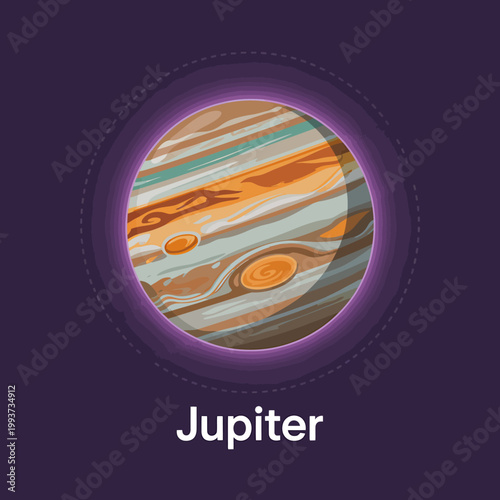 Jupiter planet illustration with colorful swirling storm clouds in space