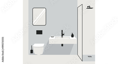 Modern bathroom interior design illustration with fixtures and accessories