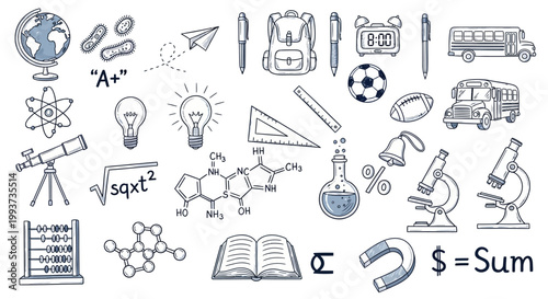 Education icons, school symbols, learning illustrations, science graphics, 25 educational elements