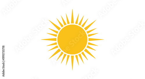 Bright yellow sun icon on white background symbolizing warmth and energy