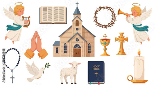 Christian, religious, church, icons, 12 clip art, vector illustrations, holy symbols, faith elements