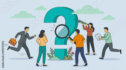 Business team searching for solutions and answers to complex problems