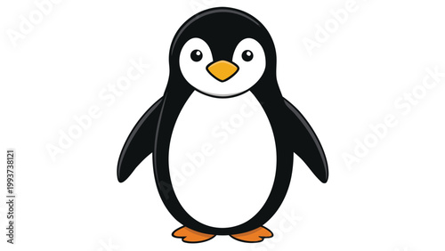 Cute cartoon penguin character standing in a simple flat design style for children education and animal themed graphic design projects
