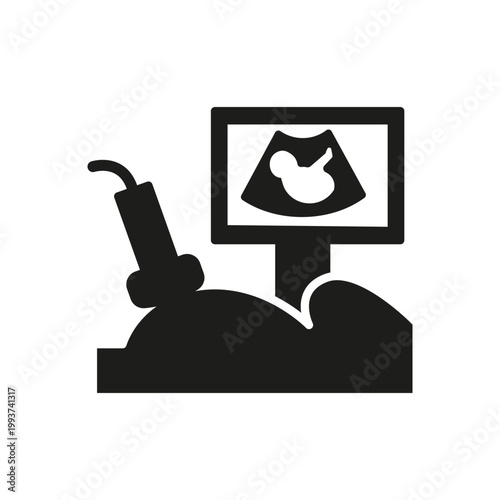 Ultrasound pregnancy examination icon. Simple black medical scan icon for prenatal diagnosis, obstetric clinic and healthcare design. Vector illustration.