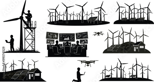 wind turbines vector illustration