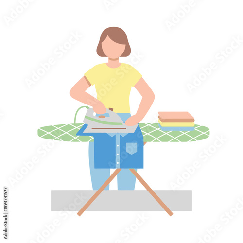 Woman ironing clothes on ironing board