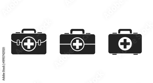 Three black first aid kit medical icons in a row.