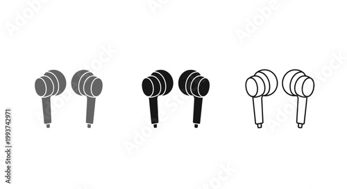 Set of three earbud icons in different graphic styles.