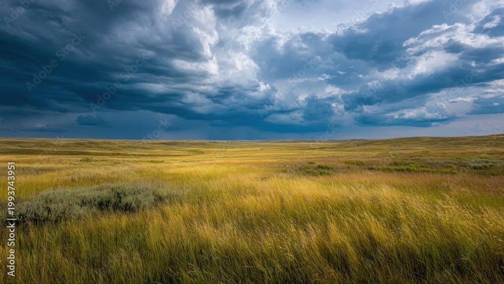 Obraz premium Dramatic Storm Clouds Over Golden Prairie
