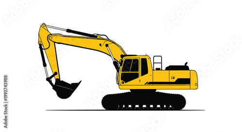 Yellow excavator illustration on a white background side view depiction