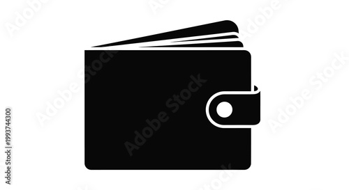 A simple black silhouette of a closed wallet depicting financial items