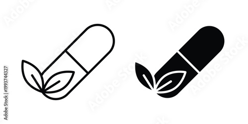 Herbal capsule icon solid glyph and line series icons