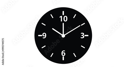 Simple black clock face displaying ten o clock with minimal design