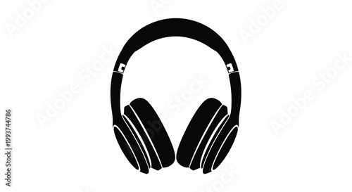 A black and white silhouette of over ear headphones on a white background