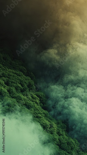 Misty Forest Canopy with Dramatic Clouds
