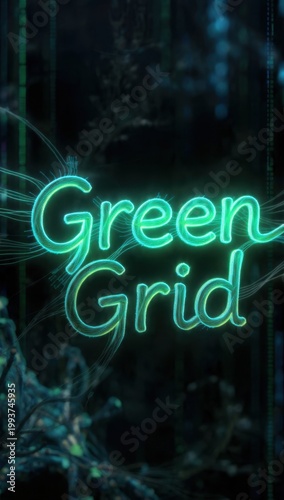 Neon Green Grid Text Glow