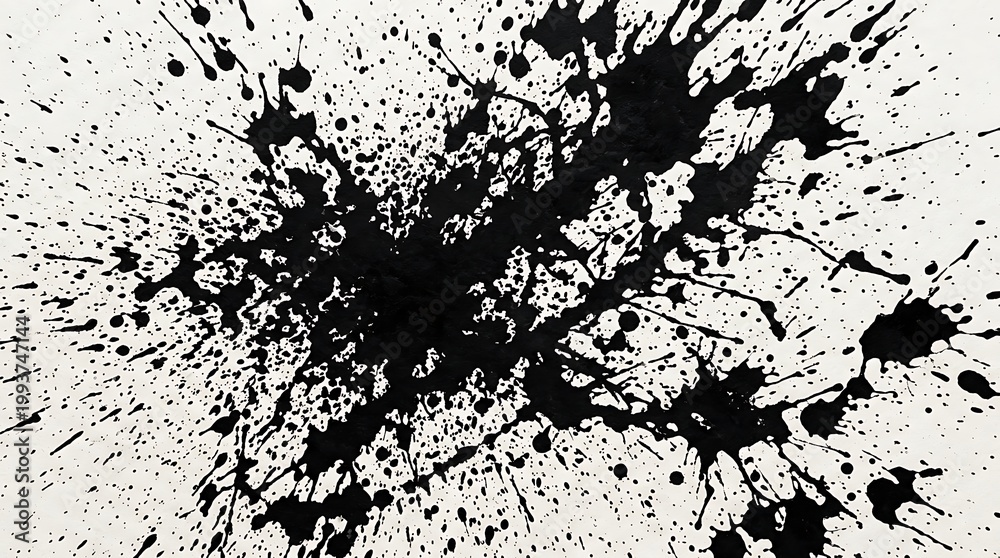 Obraz premium Black paint splatters on white background messy artistic expression creative design element