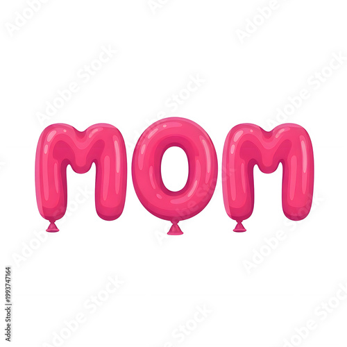 Mom balloons spelling out word mom, perfect for mothers day celebration and greeting card.