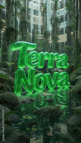 Terra Nova Logo in Futuristic Green Forest