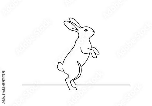 Fotografie Minimalist continuous line drawing of a rabbit standing on hind legs