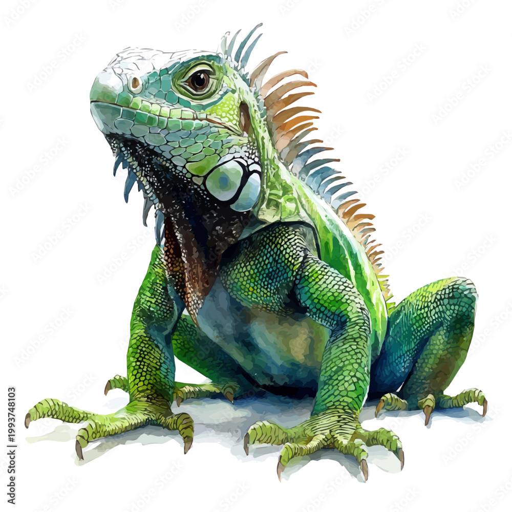 Obraz premium watercolor of Green Iguana draw illustration, isolated on a white background.